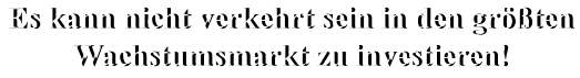 Es kann nicht verkehrt sein in den größten Wachstumsmarkt zu investieren! Es kann nicht verkehrt sein in den größten Wachstumsmarkt zu investieren!